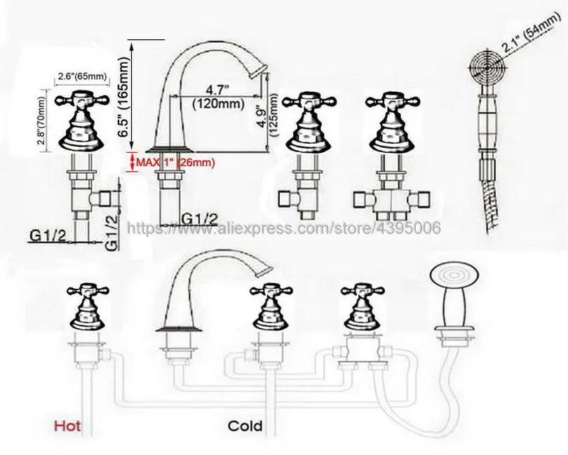 Bateria do wanny Deck Mounted 5 otwór wanna bateria zlewozmywakowa krany krzyż uchwyty Roman kran wannowy z prysznicem recznym Btf239