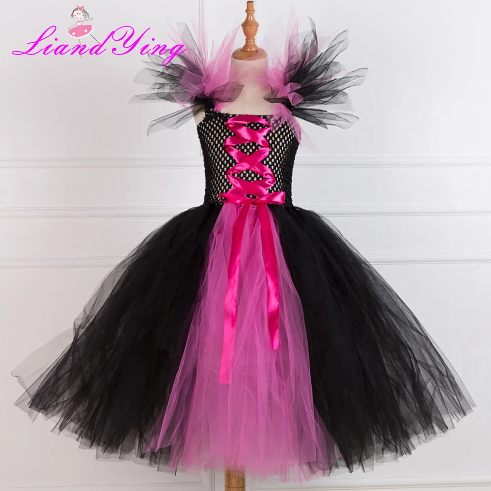 

Black Evil Girl Tutu Dress Maleficent Queen Dress Handmade Cosplay Halloween Costume For Kids Girls Dresses