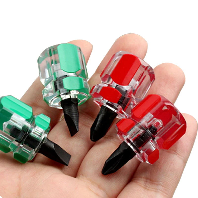 

2Pcs Mini Screwdriver Phillips and Slotted Screwdrivers Ultrashort Screw Driver Hand Tools Random Color