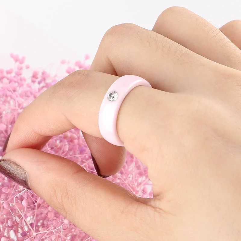 2019 Pink Ceramic Rings For Women Rings Made Of Ceramics Bling CZ Stone Ceramic Wedding Rings Costume jewelry Wholesale