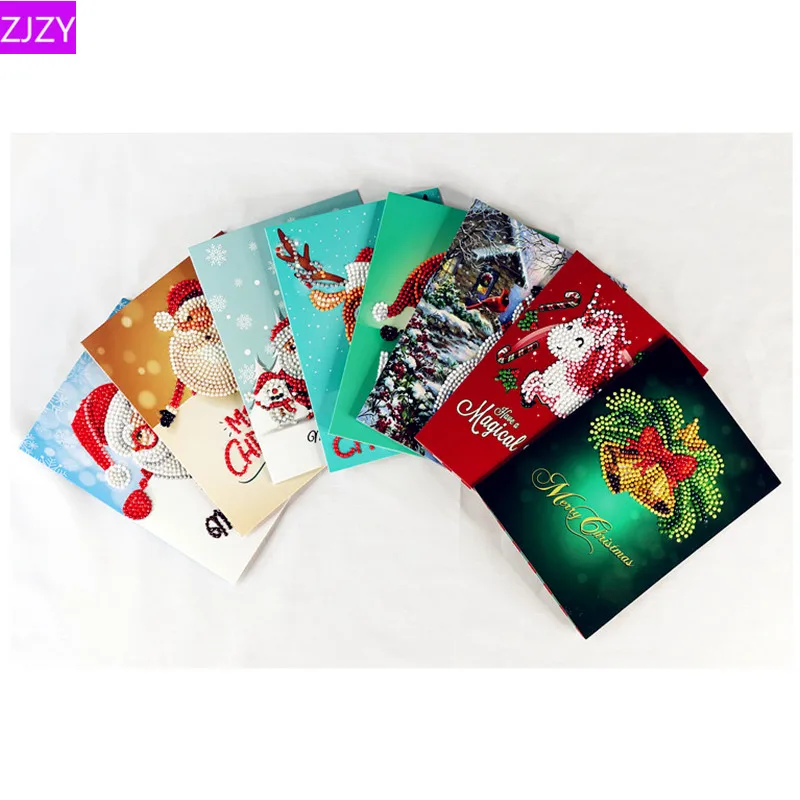 Diamond Painting Cartoon Mini Santa Claus Merry Christmas Paper Greeting Postcards Craft DIY Kids Festival Greet Cards LY523