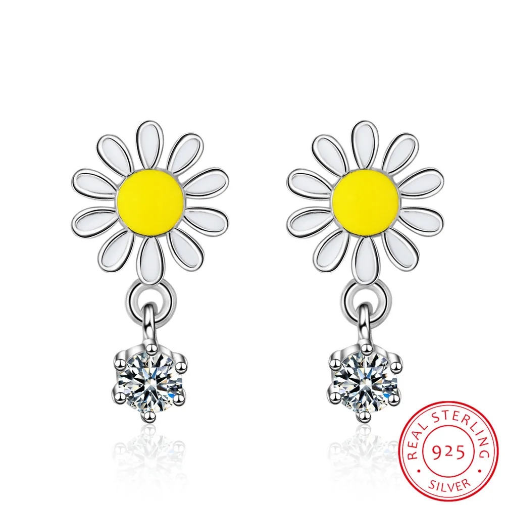 New Arrivals Fashion 925 silver needle Daisy Sun Flower Zirconia Stud Earrings For Women Jewelry Pendientes Brincos De Prata