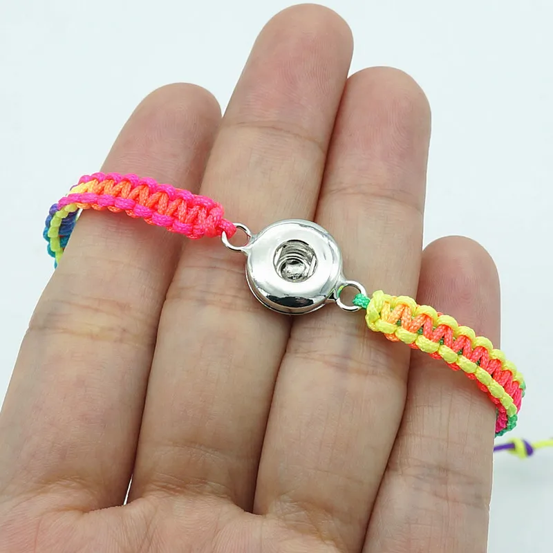 Fashion SE0185 Beauty Gradient color Rope adjustable snap bracelet fit 12mm/18mm snap buttons wholesale