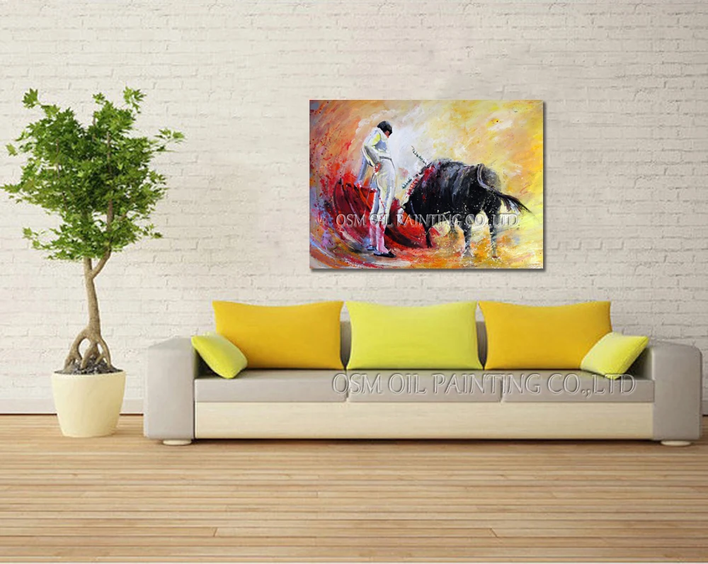 Skilled Artist Handmade High Quality Impression Spain Special Game Bullfight Oil Painting for Living Room Bullfight Art Painting