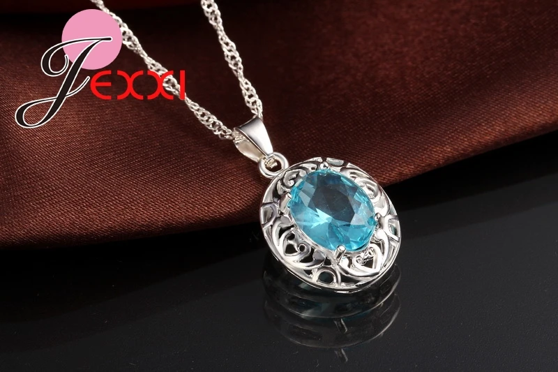 925 Sterling Silver Pendants Necklaces Earring Ring Set For Women Fashion Crystal Bridal Wedding Jewelry Sets Accessory