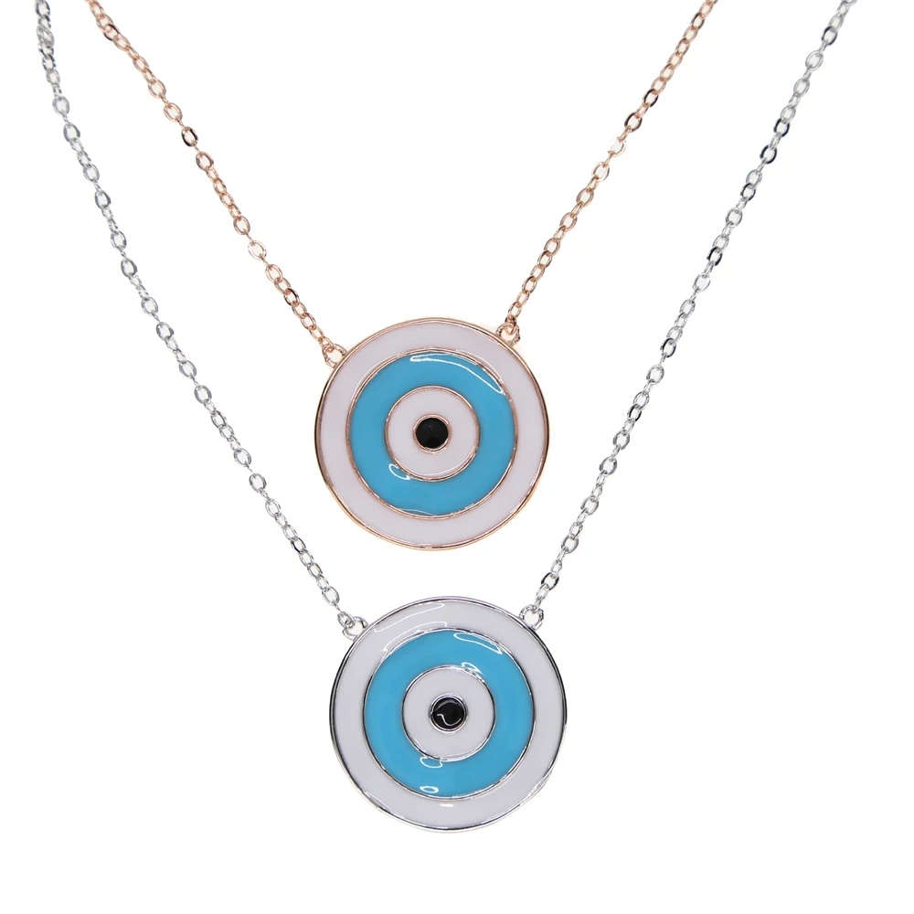 2022 big round disco pendant classic fashion jewelry enamel Turkish evil eye women girl popular pendant necklace