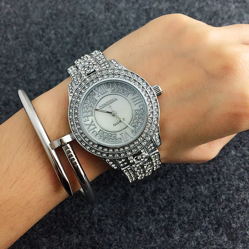 

CONTENA Shiny Full Diamond Watch Luxury Rhinestone Bracelet Watch Women Watches Fashion Women's Watches Clock saat reloj mujer