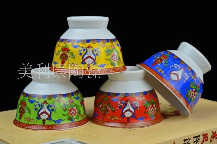 2.8 inch tall ceramic bowl eight auspicious Tibetan Buddhism for Ssangyong tea bowl cup  butter tea bowl