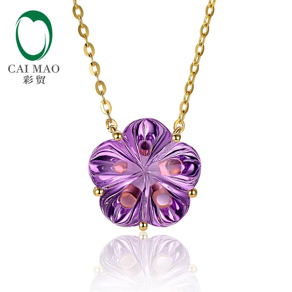 9.26ct IF Flower Shape Amethyst 14kt Gold Engagement Necklace Pendant