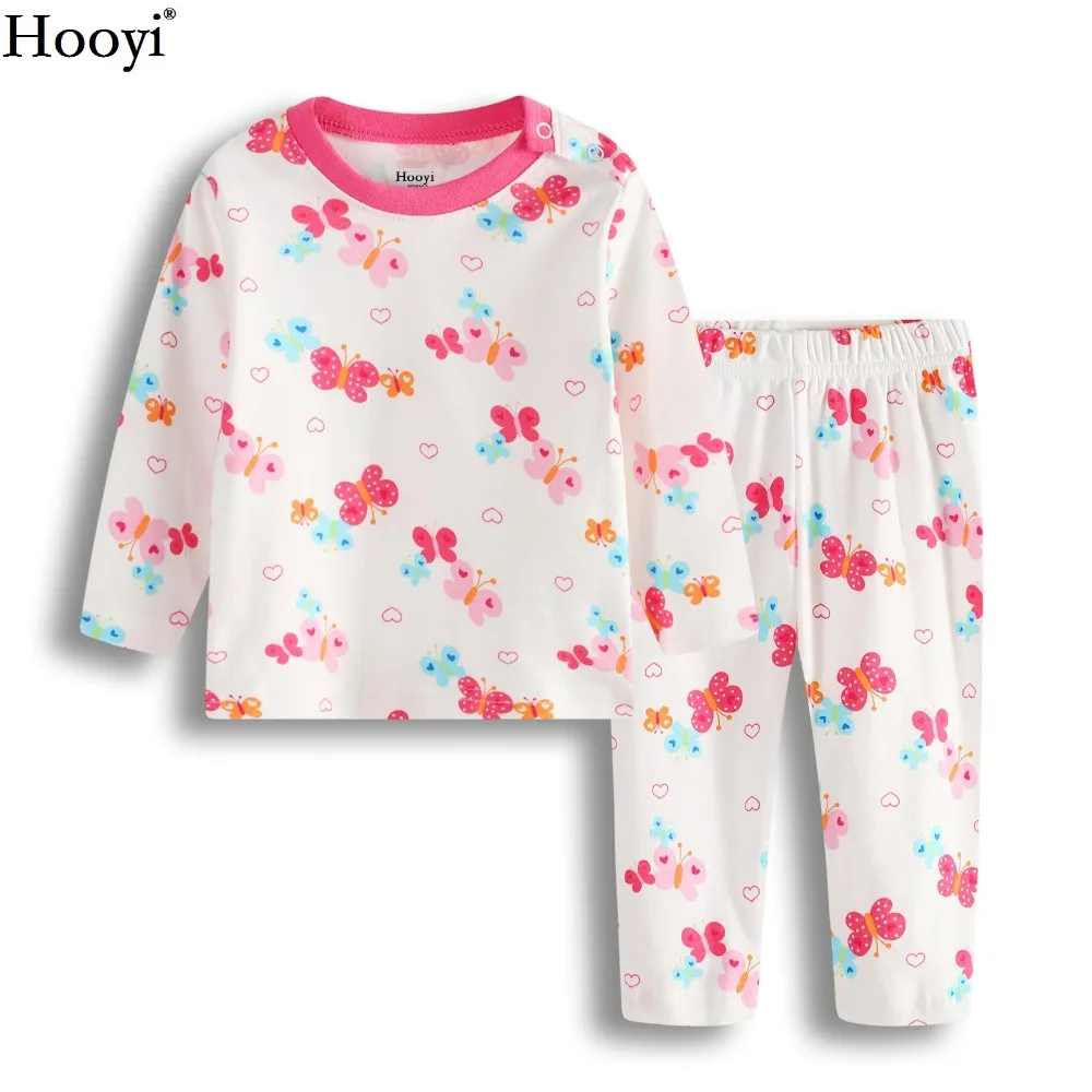 

Hooyi Pink Butterfly Baby Girl Clothes Sets Fashion Girls Pajamas Suit Infant T-Shirt Trouser Suit Sleepwear 100% Cotton Tops