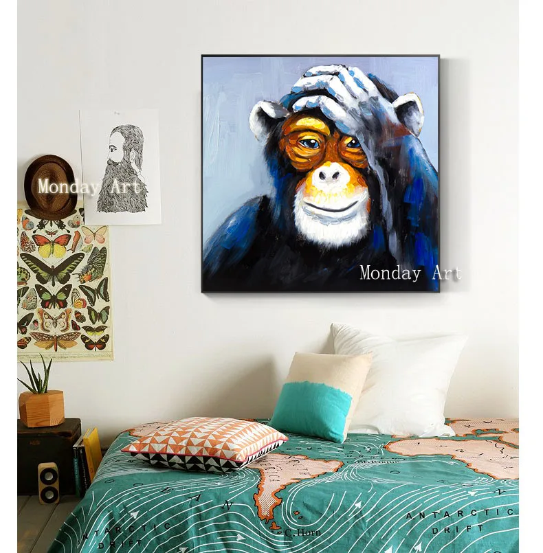 New Style handpainted Canvas Painting Orangutan Caesar Funny Oil Painting Wall Art Picture For Living Room hotel cafe wall decor