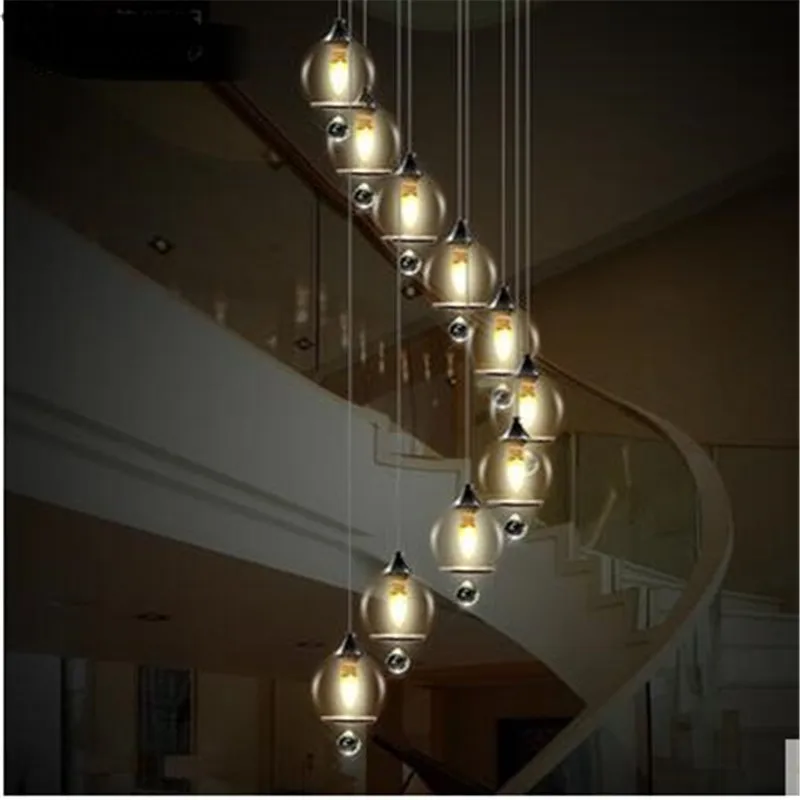 pendant lights crystal length led Stairs light Original modern double staircase simple creative personality pendant lamp FG46