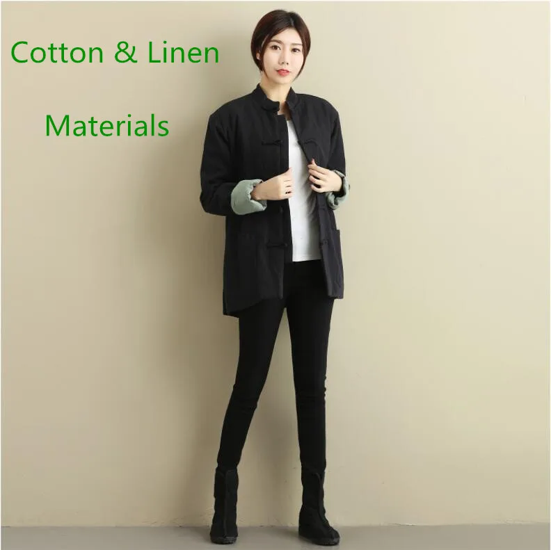 Unisex Chinese folk style short Linen Wear Outer layer cotton linen overcoat outwear casual Jacket Cashmere double breasted coat