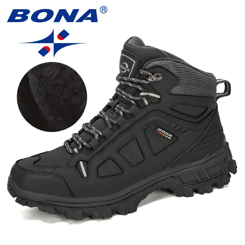 BONA New Designers Cow Split Warm Boots Men Fashion High Top Sneakers Male Winter Botas Hombre Boots Snow Shoes Comfortable