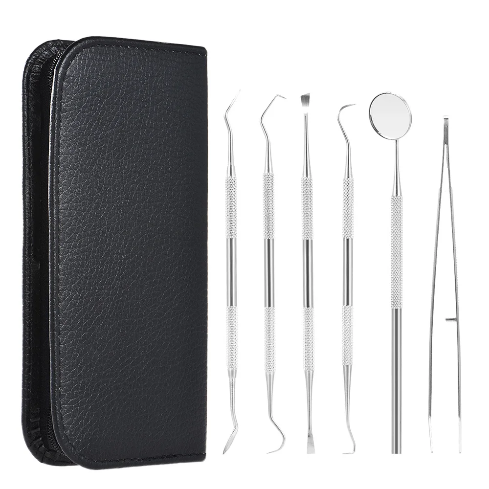 Kit de clareamento dental de aço inoxidável, 6 peças, ferramentas dentárias, ferramenta de seleção de dentistas, conjunto de raspador de dente para uso pessoal e profissional