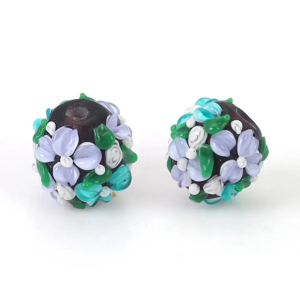 DoreenBeads Lampwork Glass Encased Floral Beads Round Flower Leaves About 13mm( 4/8") x 13mm( 4/8"), Hole: Approx 2.5mm, 1 Piece
