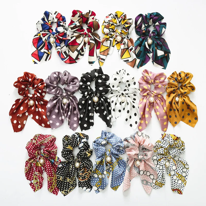 

New Printed Scrunchies Elastic Hair Bands Bow Hair Ropes Ladies Ponytail Holder Girls Hair Ties Women Girls Hair Accessories