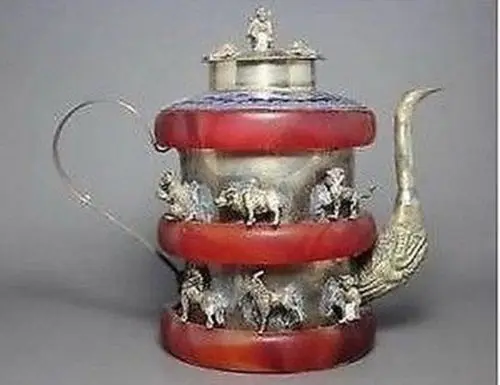 

Exquisite Decoration Chinese Handwork Red Agate Inlaid with 12 Zodiac Animals Teapot