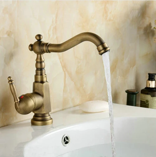 Wholesale and Retail Basin Faucet Mixer Taps Antique Brass Finished Hot and Cold Deck Mounted Vanity Vessel Sinks Faucet  AF1049