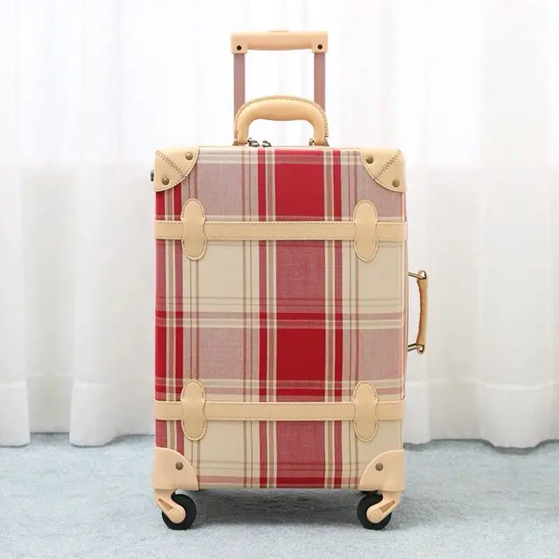 Hot!New Retro Striped lattice Travel Bag Rolling Luggage sets,13\