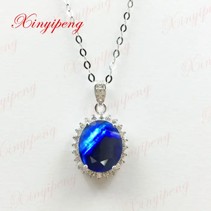 

925 sterling silver with 100% natural Female sapphire pendant necklace Fashion jewelry