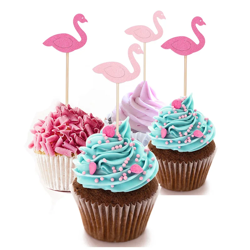 20 piezas pastel de flamenco Cupcake Topper recoge banderas para pastel niños bebé ducha pastel de boda cumpleaños decoración Flamingo fiesta