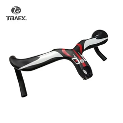 New Compact Type Road Bike 3K Full Carbon Bicycle Handlebars And Stem Integrated 400/420/440*90/100/110/120mm Red logo