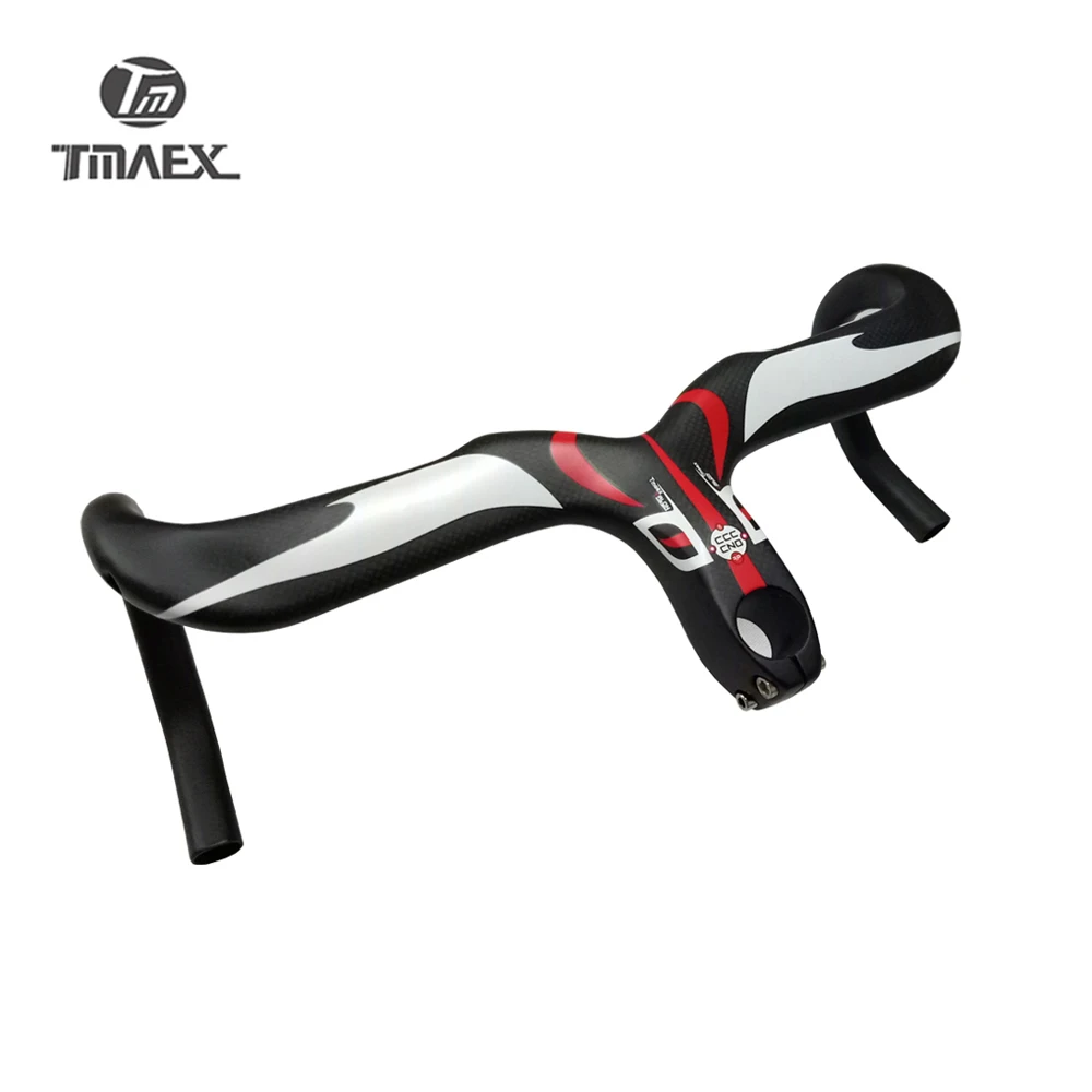 Nowy kompaktowy rower szosowy 3K pełna węgla kierownica rowerowa i Stem zintegrowane 400/420/440*90/100/110/120mm czerwone logo