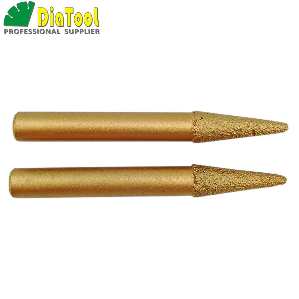 DIATOOL 2PK Vacuum Brazed Diamond Carving Bits, CNC Engraving Bits For Stone(10-3/30mm) Cone Type, Diamond Burrs