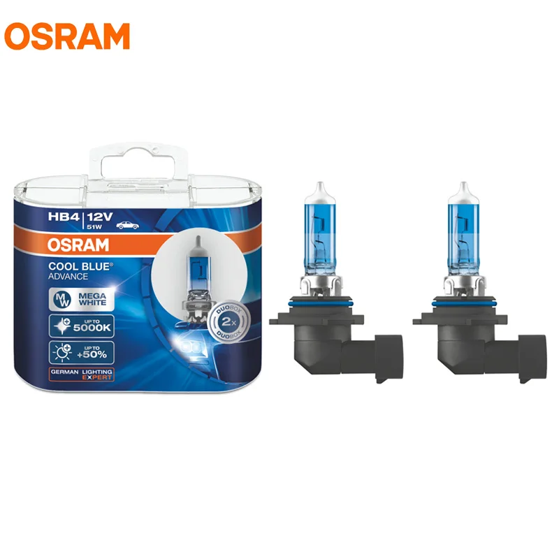 

OSRAM 9006 HB4 5000K 12V 51W COOL BLUE ADVANCE Halogen Bulbs Xenon Bluish White 50% More Light Car Lamps Hi/Lo Beam 9006CBA Pair