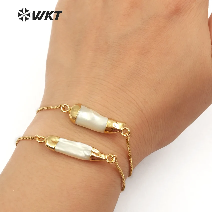 WT-B412 WKT Wholesale 10pcs/lot natural freshwater pearl bracelet random pearl charm with gold color chain elegant women jewelry