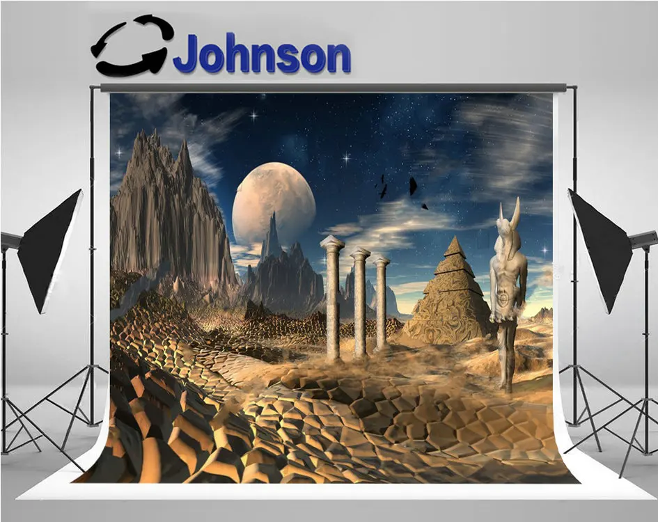 

pyramid fantasy egyptian statues full moon Pyramid Mountain background High quality Computer print wall backdrop