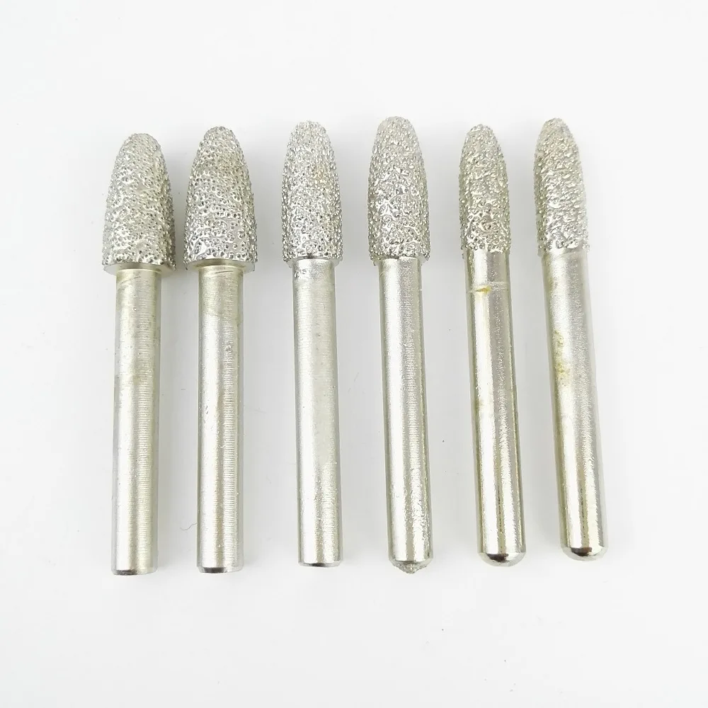 

DIATOOL 6pcs Diamond Carving Bits, Bullet Head Mounted Points Vaccum Brazed Diamond Burrs