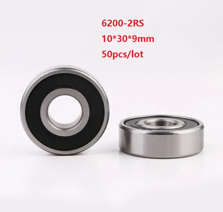 

50pcs/lot 10x30x9mm 6200RS 6200-2RS 6200 2RS ball bearings 10*30*9mm Deep Groove Ball bearing