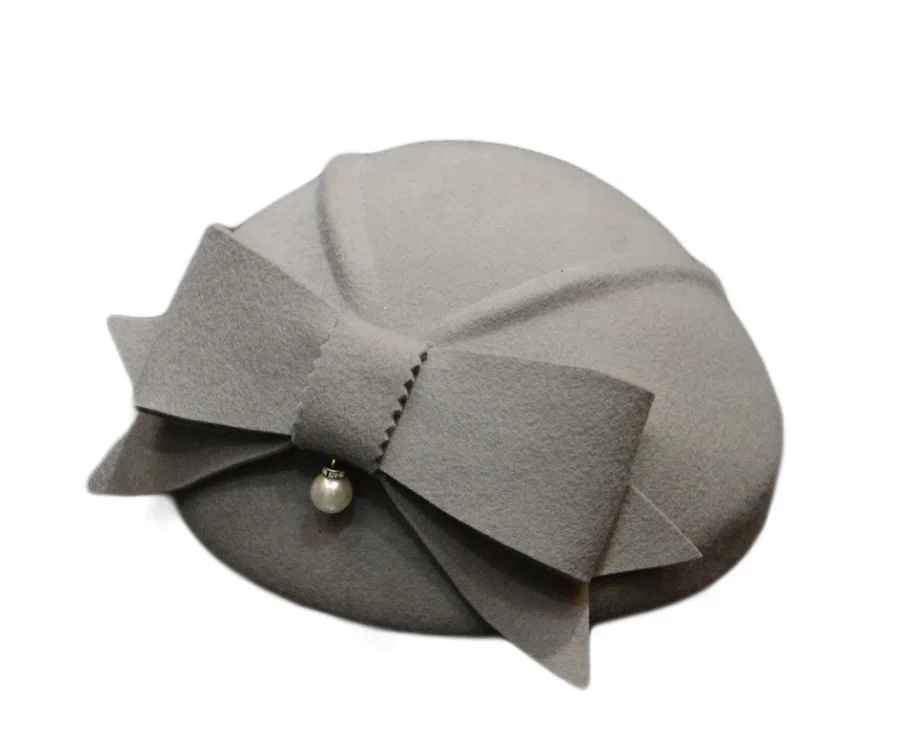 

100% Wool Beret Hat Women Wool Felt Cap Ladies Bowtie Wedding Church Fedora Hat WInter Autumn Women Fedoras Caps B-8866