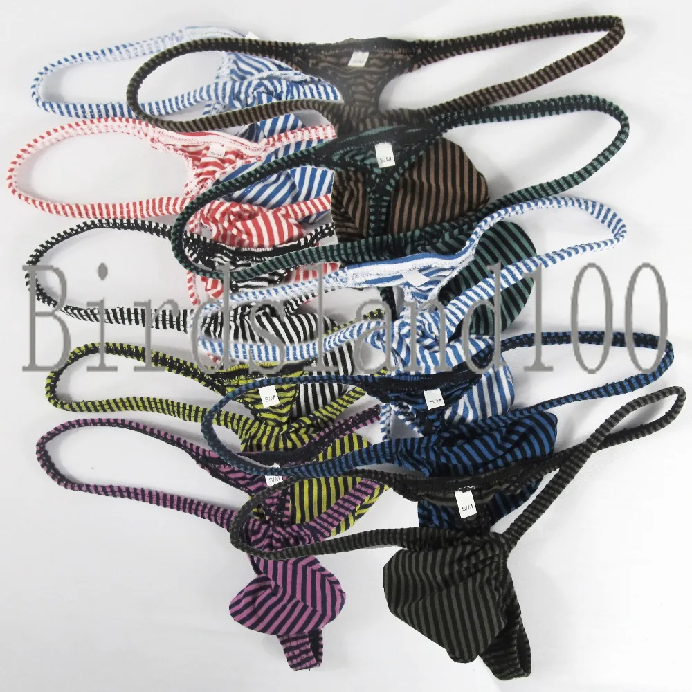 Mens thong sexy panties low-waist polyester cotton spandex small stripes