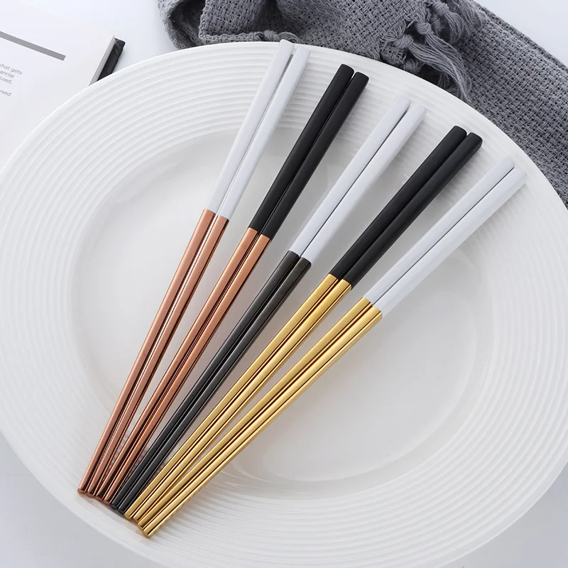 6Pairs korean Chopsticks Stainless Steel Gold chopsticks Set Titanize Gold  Metal Chop Sticks Set Used For Sushi Dinnerware