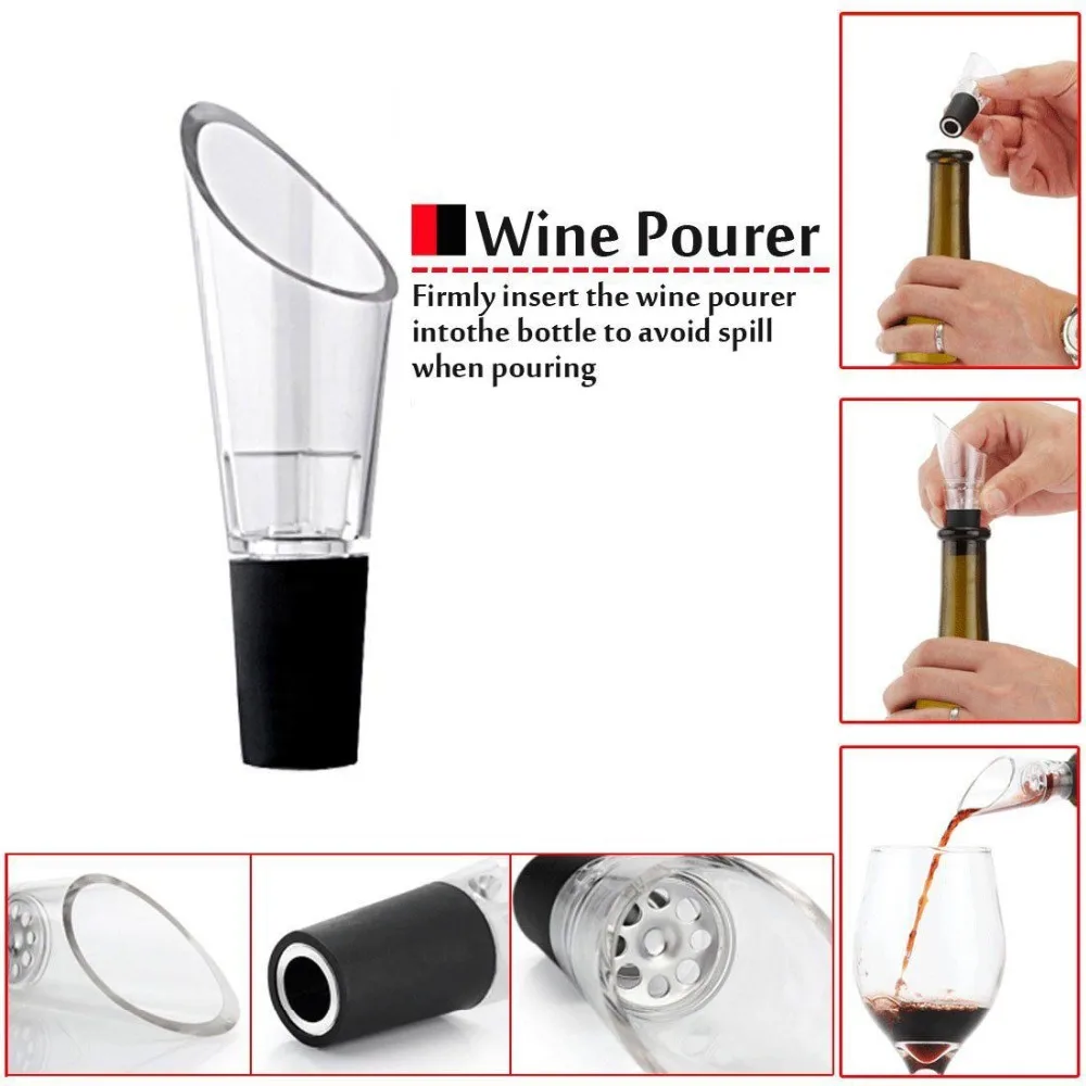 4in1 Vino Pompa di Pressione Dell\'aria Apri Cavatappi Decanter Tramoggia Tappo di Vuoto Versatore Aeratore Kit Vino Sughero Fuori Strumento Bar