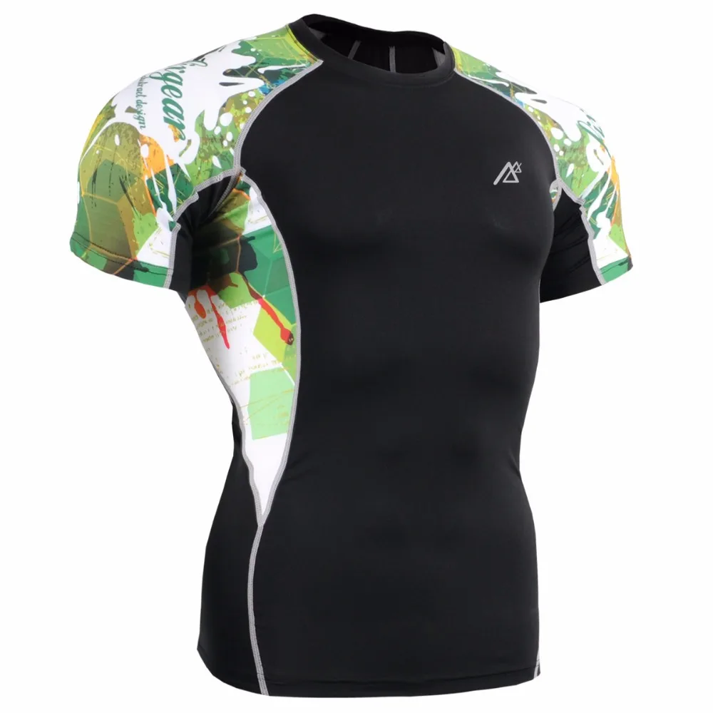 Wounded Forrest Graphics Men`s Short Sleeve Second Skin Compression Shirts Base Layer Tight Gym MMA Training Running Tops Tees