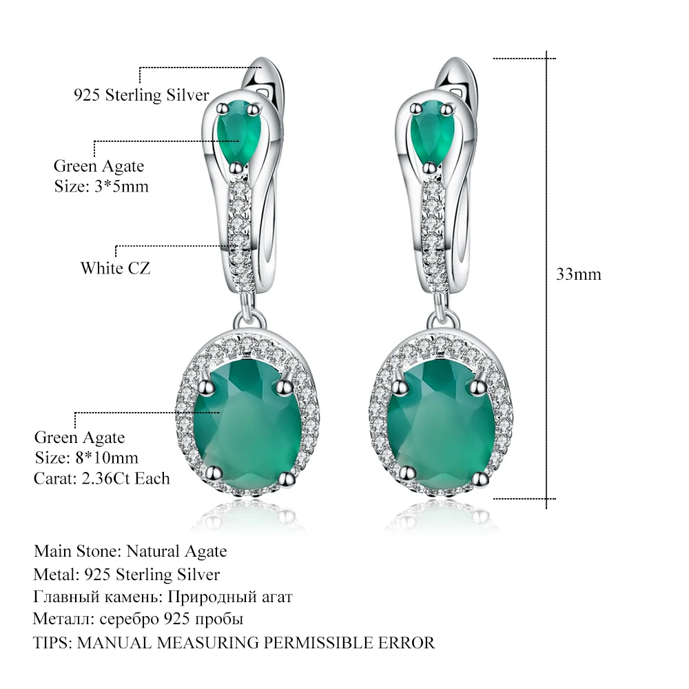 Gem\'s Ballet 5.15Ct Natural Green Agate Vintage Earrings 925 Sterling Silver Gemstone Drop Earrings For Women Fine Jewelry