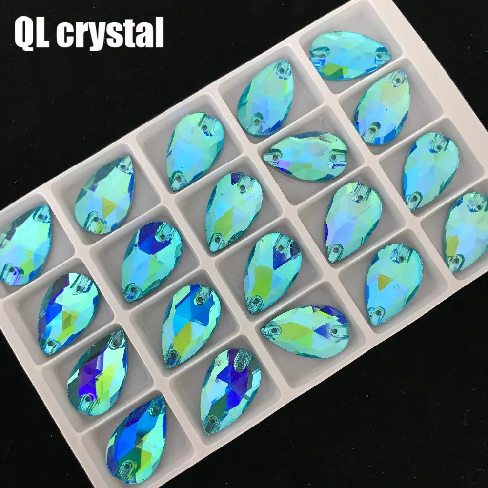 ALL Size QL Crystal 2018 popular Color AB Drops Sew On Crystal Stones Sewing On Rhinestone 2 Holes DIY Garment Dress Making