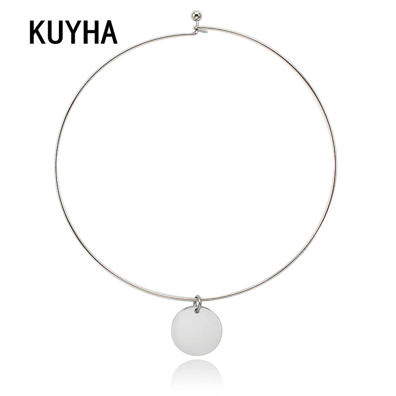 Round Charm Necklace Circle Pendants Chain Mirror Polish 316L Stainless Steel Jewelry Lovers Valentine's Day Present