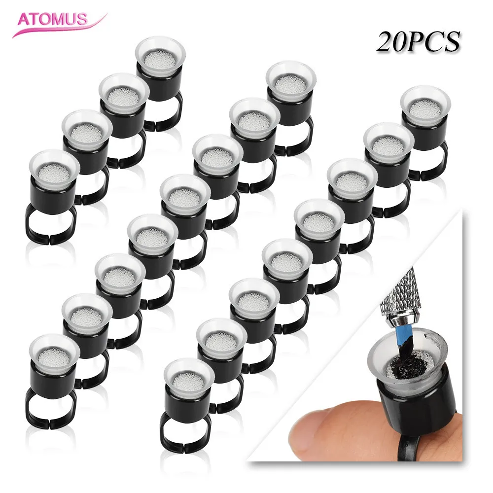 20pcs Tattoo Supplies Pigment Ink Cup Disposable Plastic Ring Finger Ink Cups With Sponge For Permanent Makeup Eyebrow Lip Body