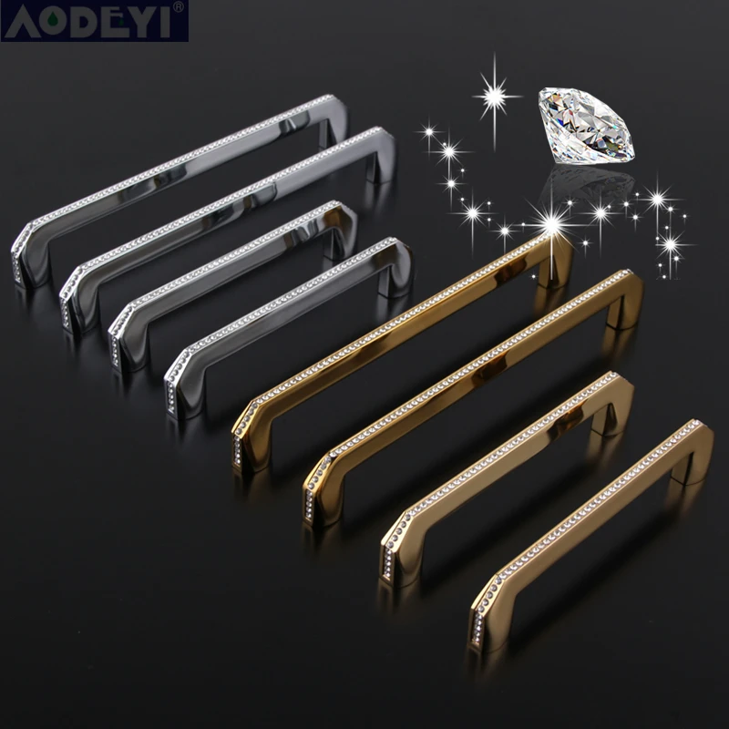 24K Gold Or Chrome Czech Crystal Drawer Cabinet Knobs Wardrobe Door Handle Furniture Knobs Pull Handles 2 Size Never Fade