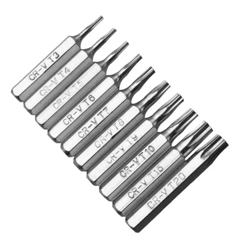 10pcs 4 millimetri CR-V Torx Bits Set T3 T4 T5 T6 T7 T8 T9 T10 T15 T20 Testa Batch mobile di Riparazione del Cacciavite Bit