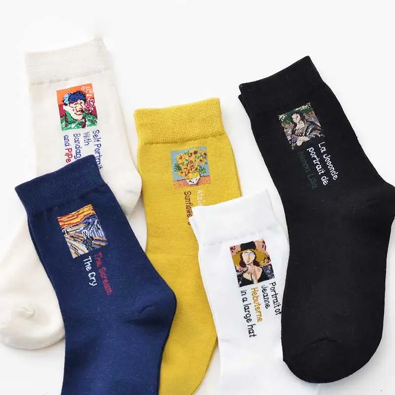 Van Gogh Painting Casual Women Cotton Socks Painting Vintage Abstract Art Patterned Socks For Women Ankle Solid Summer Sox