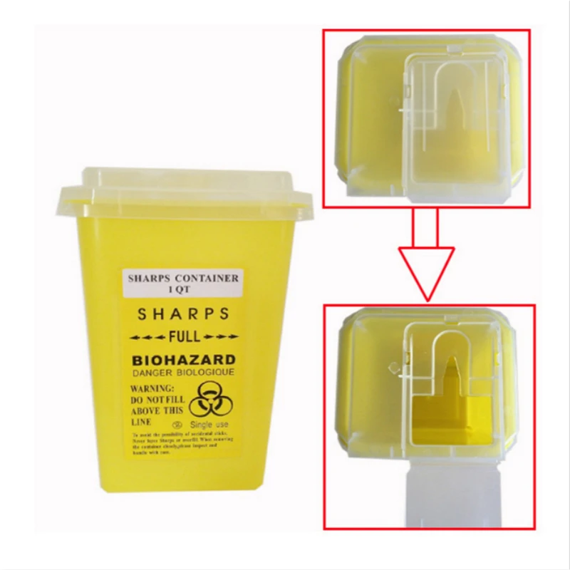 1 Pcs Tattoo Medical Plastic Sharps Container Biohazard Needle Disposal 1L Size Waste Box For Tattooing Artists