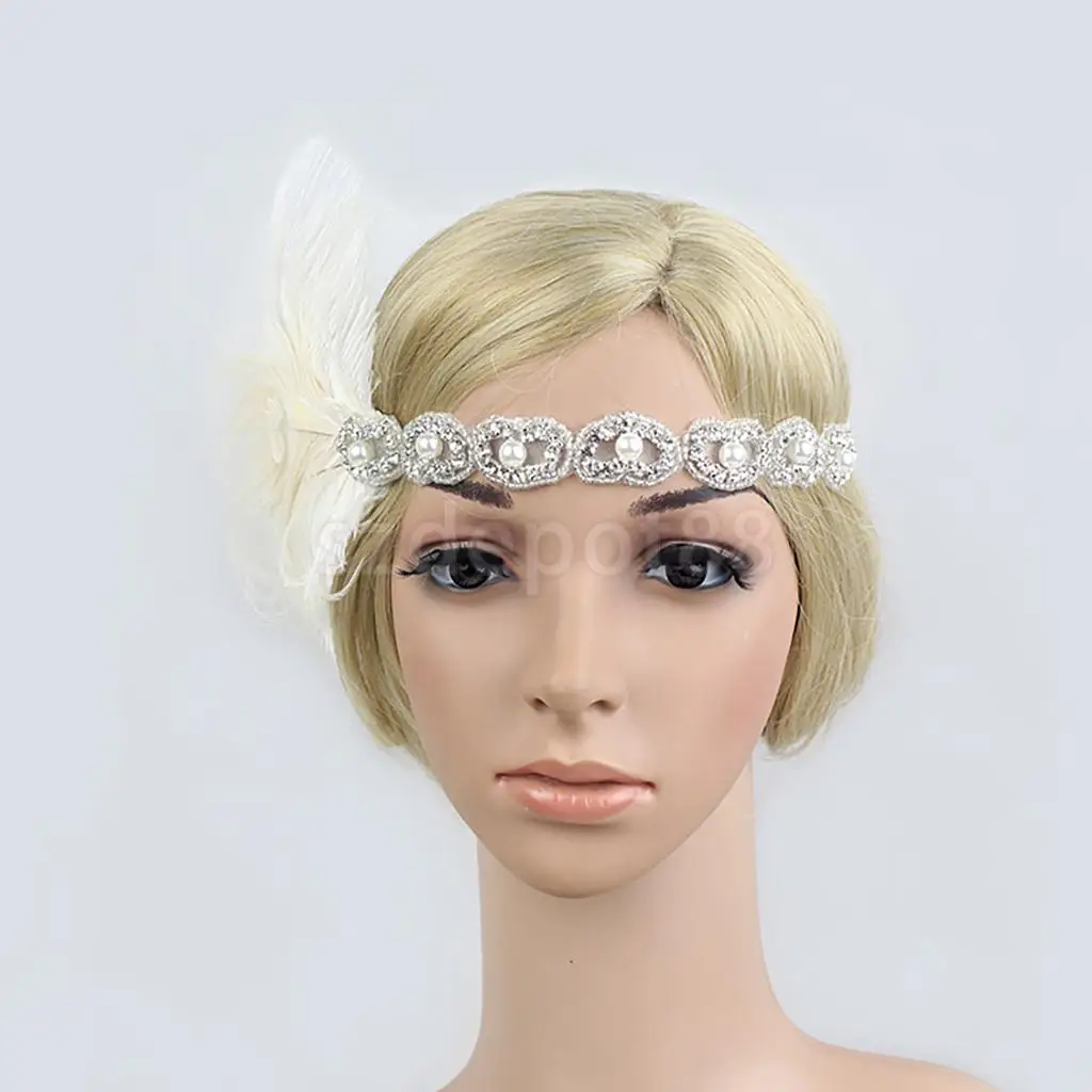 1920s Gatsby Party Charleston Party Rhinestone Forehead Decorations Vintage Woman Elastic Feather Headband