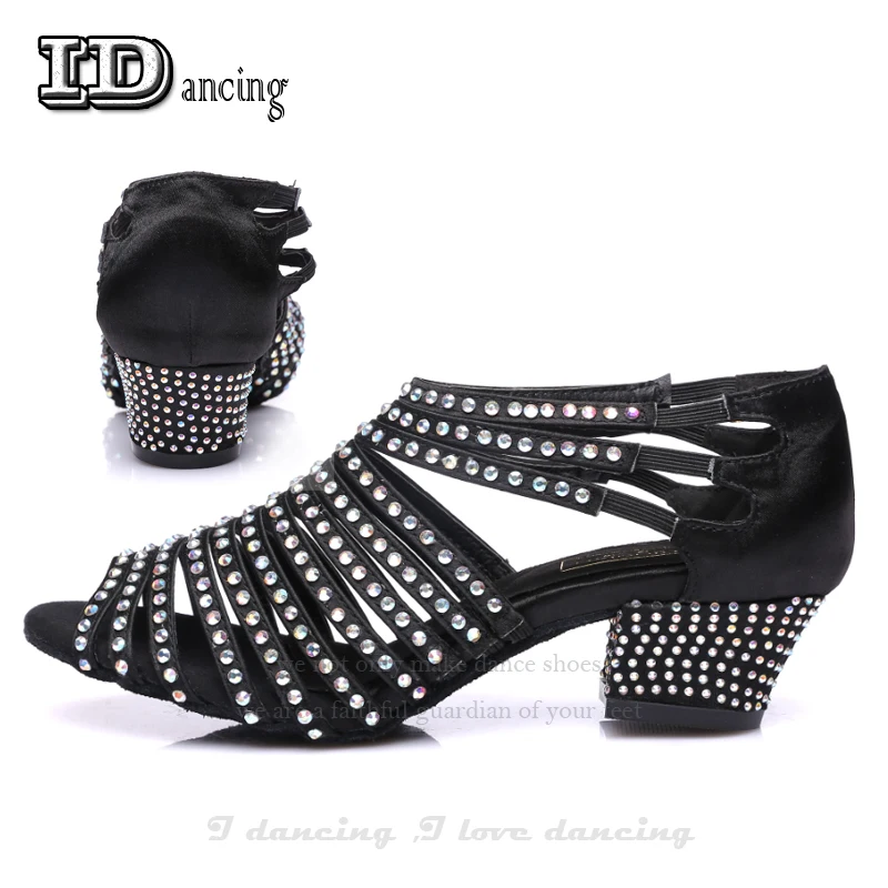 Sapatos de dança quadrada femininos, sapatos de salão de baile para meninas, sapatos de salão, salsa, com strass, suave, jusedanc