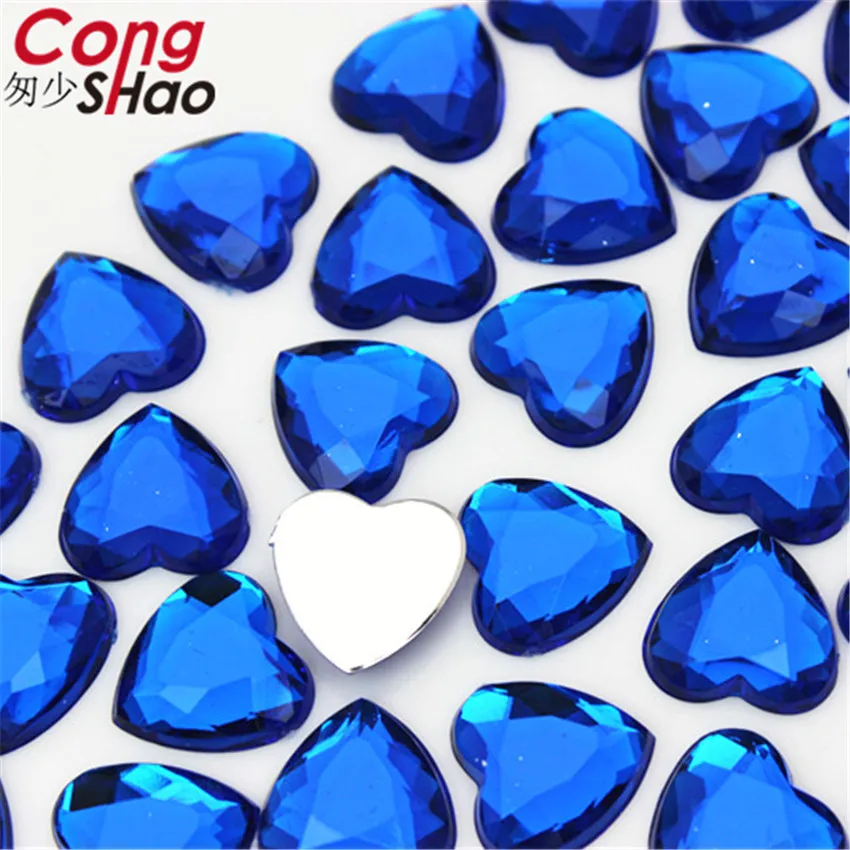 Cong Shao 50pcs 14mm Acrylic Heart Rhinestone Applique Stones And Crystals Gems Flat Back DIY Jewelry Accessories ZZ700